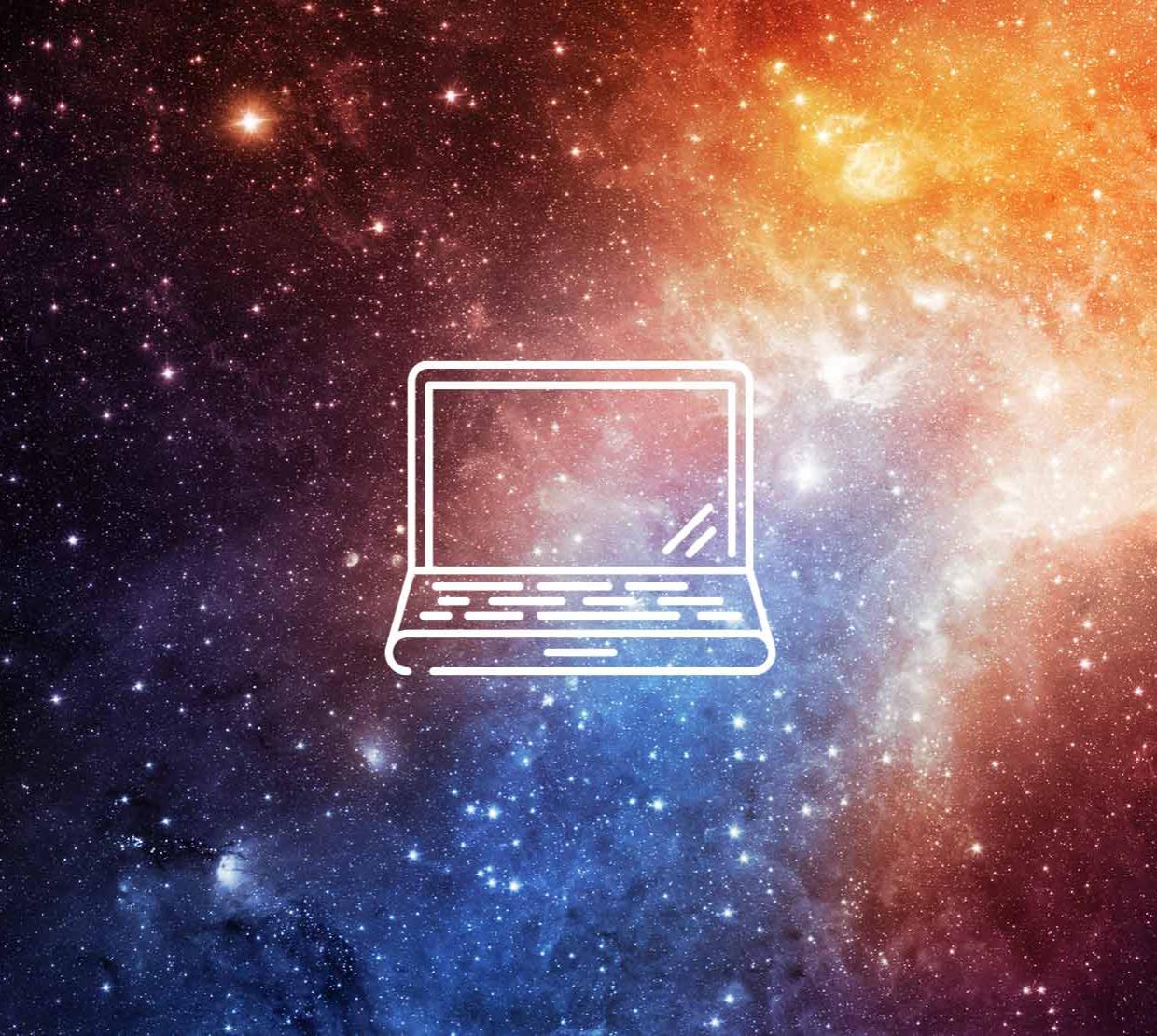 laptop icon above galaxy texture