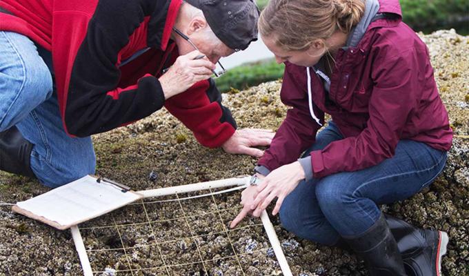 student and mentor studying section of soil